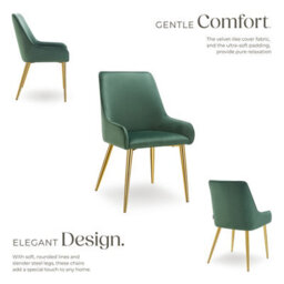 Tectake Set Of 4 Dining Chair Avane - Velvet Look, Padded Armchair, High Backrest And Armrests  - Green - thumbnail 3