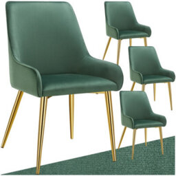 Tectake Set Of 4 Dining Chair Avane - Velvet Look, Padded Armchair, High Backrest And Armrests  - Green - thumbnail 1