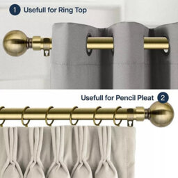 Ameha Plain Metal Ball Extendable Curtain Pole Adjustable Curtain Rod,60 mm Finials,rings,brackets(160-300Cm, Antique Brass) - thumbnail 9