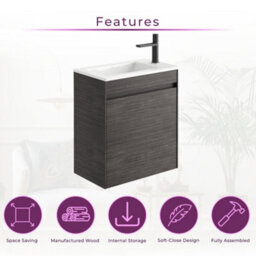 Plum&clay Rigel Dark Oak Wall Hung Cloakroom Vanity Unit With Ceramic Basin (W)55Cm (H)62Cm - thumbnail 2
