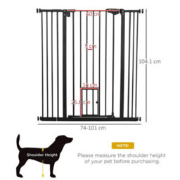 Extra Tall Dog Gate With Cat Door Auto Close For Stairs 74-101 Cm Wide - thumbnail 2