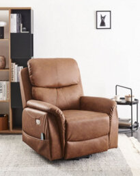 Beliani Electric Recliner Chair Glorie With Massage Faux Leather Brown - thumbnail 2