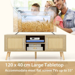 "Costway Tv Stand For Tvs Up To 55"" Rattan Media Console Table" - thumbnail 3