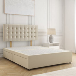 Bsspoke Isla Divan Bed Set Cream Plush Velvet With 24Inch Headboard & No Mattress No Drawers In Single Double King 4Ft 6Ft