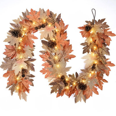 Amorly 6 Ft Lighted Fall Garland, Artificial Thanksgiving Autumn Mantel Decor With 30 Warm Led Lights, Fireplace & Tabletop Decoration - image 1