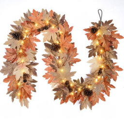 Amorly 6 Ft Lighted Fall Garland, Artificial Thanksgiving Autumn Mantel Decor With 30 Warm Led Lights, Fireplace & Tabletop Decoration - thumbnail 1