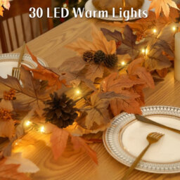 Amorly 6 Ft Lighted Fall Garland, Artificial Thanksgiving Autumn Mantel Decor With 30 Warm Led Lights, Fireplace & Tabletop Decoration - thumbnail 3