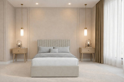 "Chester & Oakley Beds Chester & Oakley Lorenzo Cream Plush Divan Bed Base No Drawers With 26"" Strutted Headboard 4'6 Double" - image 1