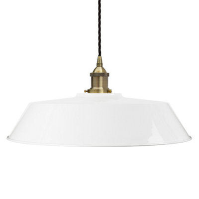 White Large Chancery Painted Dome Pendant Light With Antique Brass Lamp Holder And Black Twisted Cable - Se Home - image 1