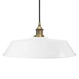 White Large Chancery Painted Dome Pendant Light With Antique Brass Lamp Holder And Black Twisted Cable - Se Home - thumbnail 1
