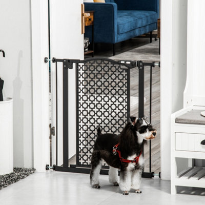 Pawhut 74-80 Cm Pet Safety Gate Pressure Fit Stair With Double Locking, Black - image 1