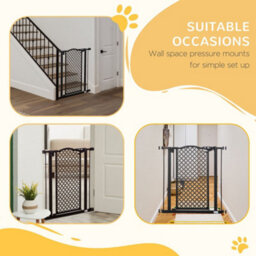 Pawhut 74-80 Cm Pet Safety Gate Pressure Fit Stair With Double Locking, Black - thumbnail 7