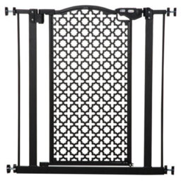 Pawhut 74-80 Cm Pet Safety Gate Pressure Fit Stair With Double Locking, Black - thumbnail 2