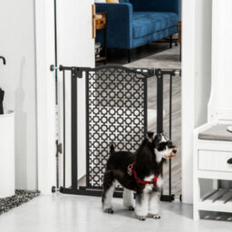 Pawhut 74-80 Cm Pet Safety Gate Pressure Fit Stair With Double Locking, Black - thumbnail 1