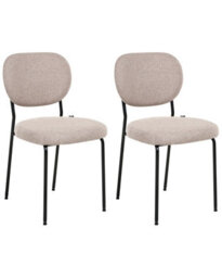 Wyld And Coco Set Of 2 Armless Dining Chairs In Light Brown Fabric, Black Iron Frame, Modern Compact Design - thumbnail 3