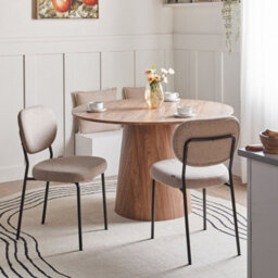 Wyld And Coco Set Of 2 Armless Dining Chairs In Light Brown Fabric, Black Iron Frame, Modern Compact Design - thumbnail 2