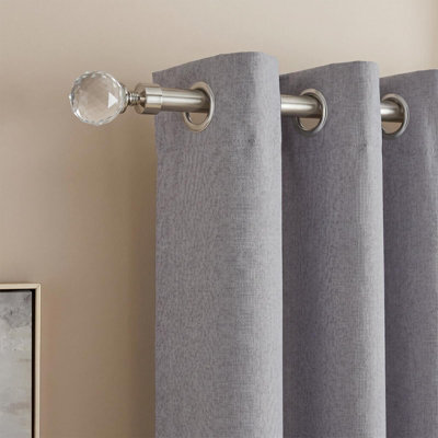 Ohs Crystal Ball Finial Metallic Silver 16mm Curtain Pole Extendable Rod 120-220Cm - Gunmetal - image 1