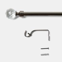 Ohs Crystal Ball Finial Metallic Silver 16mm Curtain Pole Extendable Rod 120-220Cm - Gunmetal - thumbnail 4