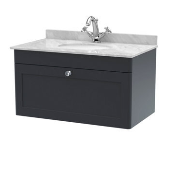 Balterley Swynnerton Traditional 1 Drawer Wall Hung Vanity Unit With Marble Basin, Dark Grey, 800mm - image 1