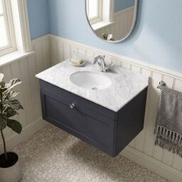 Balterley Swynnerton Traditional 1 Drawer Wall Hung Vanity Unit With Marble Basin, Dark Grey, 800mm - thumbnail 3
