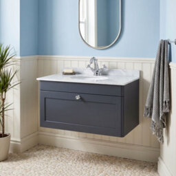 Balterley Swynnerton Traditional 1 Drawer Wall Hung Vanity Unit With Marble Basin, Dark Grey, 800mm - thumbnail 2