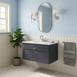 Balterley Swynnerton Traditional 1 Drawer Wall Hung Vanity Unit With Marble Basin, Dark Grey, 800mm - thumbnail 4