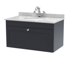 Balterley Swynnerton Traditional 1 Drawer Wall Hung Vanity Unit With Marble Basin, Dark Grey, 800mm