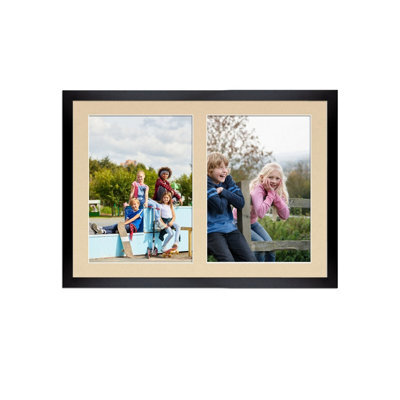 AK Frames 20X14 Black Sleek Multi Photo Frame With Ivory Mount - Holds 2 Apertures (2X) A4 Photos - image 1
