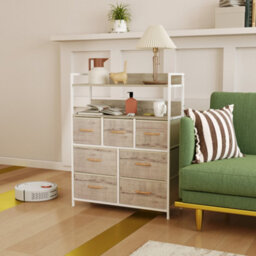 Homcom Bedroom Chest Of Drawers 7 Drawer Dresser W/ Shelves, Natural - thumbnail 9