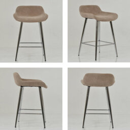 Lakeland Furniture Jenrick Fawn Brown Fabric Chrome Fixed Leg Base Bar Stool - thumbnail 2