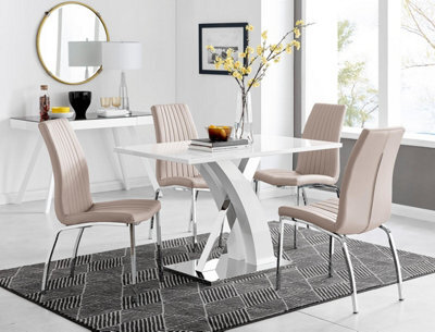Furniturebox Uk Atlanta White High Gloss And Chrome Metal Rectangle Dining Table And 4 Cappuccino Beige Isco Dining Chairs Set - image 1