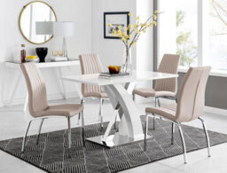 Furniturebox Uk Atlanta White High Gloss And Chrome Metal Rectangle Dining Table And 4 Cappuccino Beige Isco Dining Chairs Set - thumbnail 1
