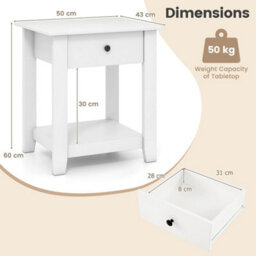 3-Tier Modern Bedside Table Nightstand With Drawer-White - thumbnail 2