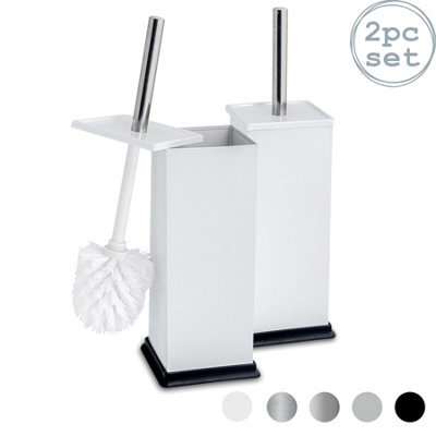 Harbour Housewares 2X White Toilet Brushes With Holder - Square Brush With Non Slip Base Rust Resistant Toilet Cleaning Brush Set - image 1