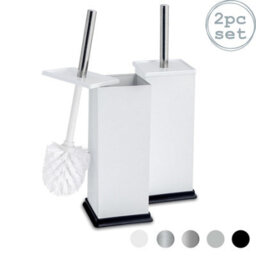 Harbour Housewares 2X White Toilet Brushes With Holder - Square Brush With Non Slip Base Rust Resistant Toilet Cleaning Brush Set