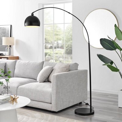 Furniturebox Holden Tall Matte Black Metal Floor Standing Arc Lamp Light With Black Metal Base Including A Rated Energy Efficient Led Bulb - image 1
