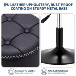 Swivel Dressing Table Chair, Height Adjustable Vanity Stool, Padded Faux Leather Seat, Chrome Metal Base, Black - thumbnail 3