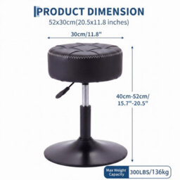 Swivel Dressing Table Chair, Height Adjustable Vanity Stool, Padded Faux Leather Seat, Chrome Metal Base, Black - thumbnail 2