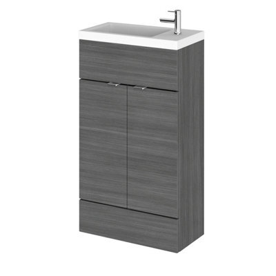 Hudson Reed Fusion Floor Standing 2 Door Vanity Unit & Compact Polymarble Basin, Sink Vanity Unit, Anthracite Woodgrain, 500mm - image 1