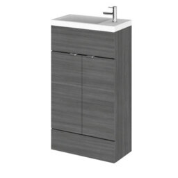 Hudson Reed Fusion Floor Standing 2 Door Vanity Unit & Compact Polymarble Basin, Sink Vanity Unit, Anthracite Woodgrain, 500mm - thumbnail 4