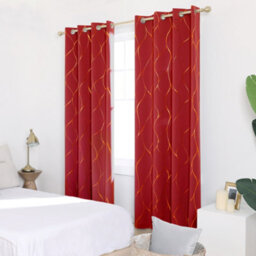Deconovo Blackout Eyelet Curtains, Gold Wave Foil Printed Curtains, Thermal Insulated Curtains, W52 X L90 Inch, Red, One Pair - thumbnail 4