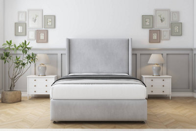"Sloomy Stratford Silver Naples Divan Bed Set No Drawers With 54"" Wingback & 12"" Footboard 4' Small Double" - image 1