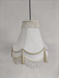 "14"" Hand Crafted Cream Ivory Victorian Tassel Lampshade Handmade Double Scallop Silk Shade With Gold Trim Traditional Style"