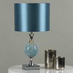 Britalia Brels4223 Polished Chrome & Blue Mosaic Glass Sphere Vintage Table Lamp With Faux Silk Drum Shade 50Cm - thumbnail 4