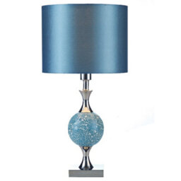 Britalia Brels4223 Polished Chrome & Blue Mosaic Glass Sphere Vintage Table Lamp With Faux Silk Drum Shade 50Cm