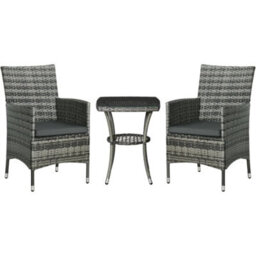 Rattan Bistro Set 2 Chairs Garden Glass Table Patio Outdoor Furniture - thumbnail 1