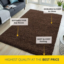 STALWART Modern Shaggy Rug - 5Cm Thick Pile, Non-Slip, Soft Touch Carpet - Washable Area Rugs (Brown, 80X150 Cm) - thumbnail 3