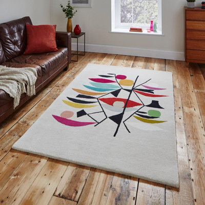 Beige Luxurious Modern Wool Abstract Rug For Bedroom & Living Room-120Cm X 170Cm - image 1
