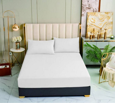 Groundlevel 100% Egyptian Cotton 400 Thread Count White Fitted Sheet