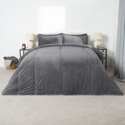 Ohs Teddy Fleece Coverless Duvet 10.5 Tog Pillowcase, Charcoal - Single